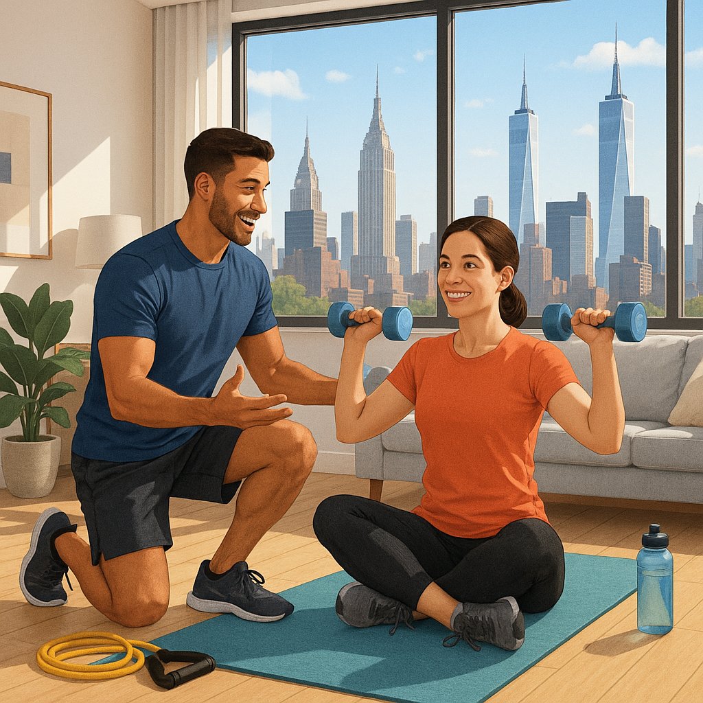 a man helping a woman lifting weights