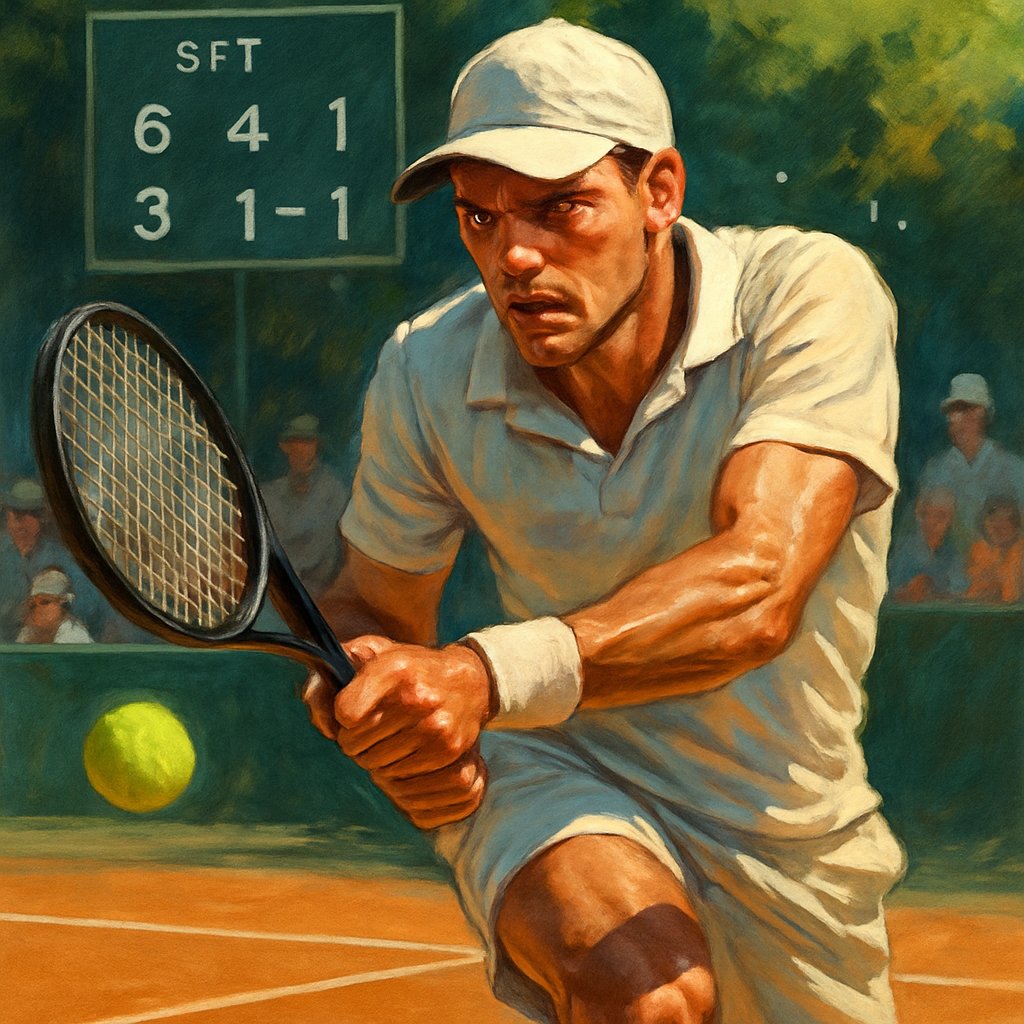 A tennis player on an outdoor court preparing to hit a forehand shot during a match, showing focus and determination.